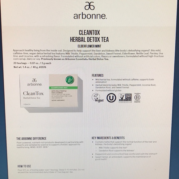 Arbonne Kitchen Arbonne Clean Tox Herbal Detox Tea Caffeine Free
